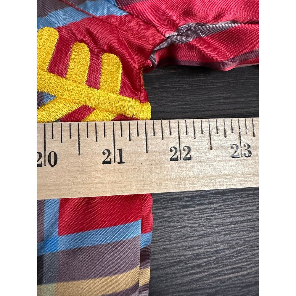 BASE. red plaid bomber jacket with yellow baseball-themed embellishments Size M - Picture 7 of 7